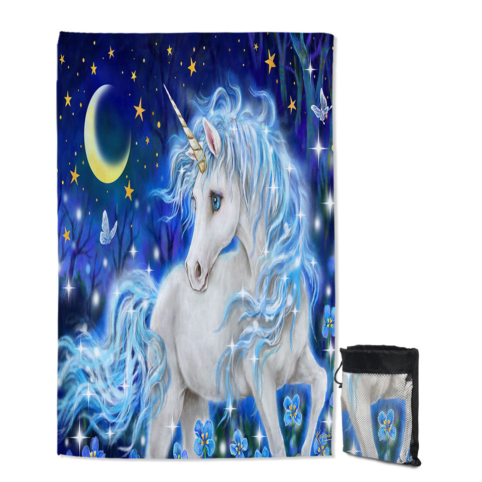 Magical Fantasy Designs Blue Night Unicorn Travel Beach Towels for Girls