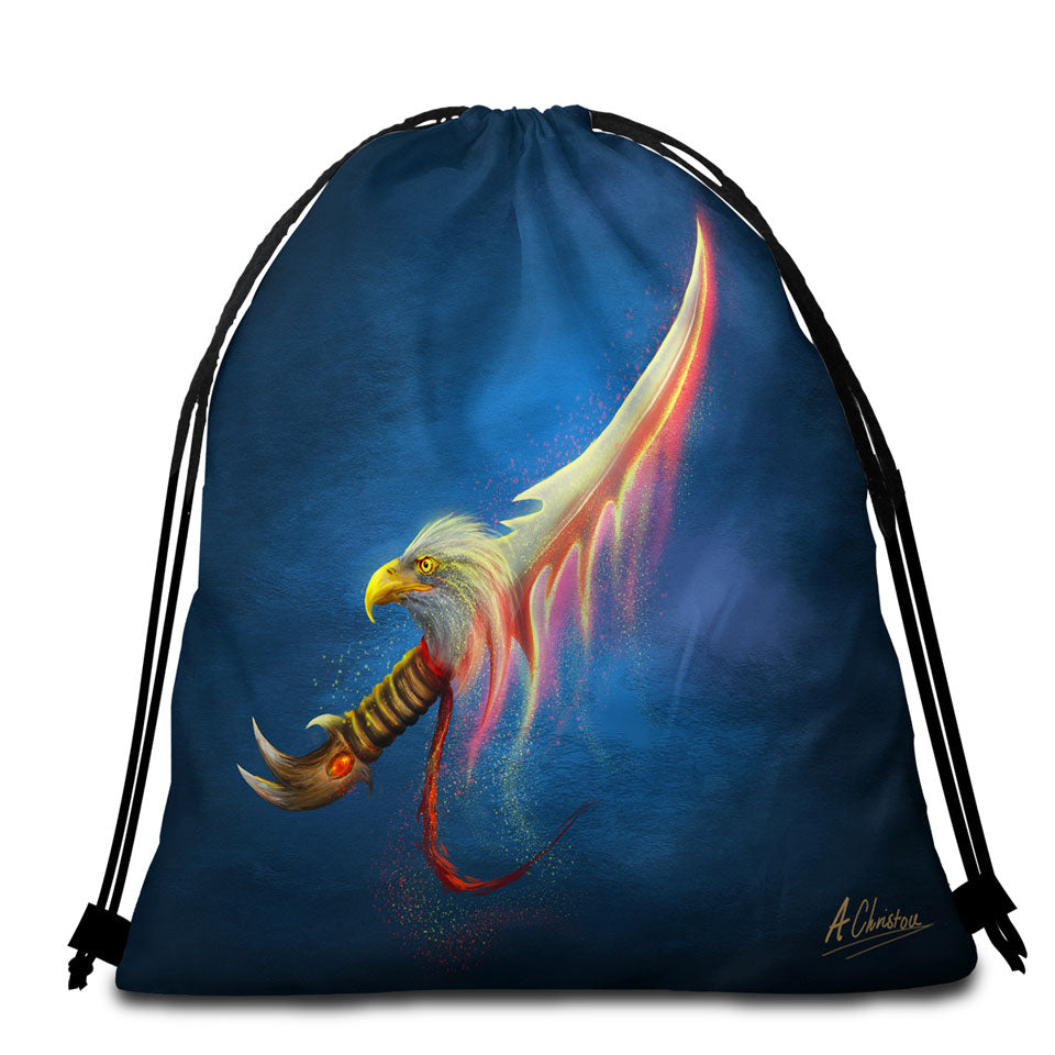 Magical Fantasy Eagle Sword Beach Towel Bags