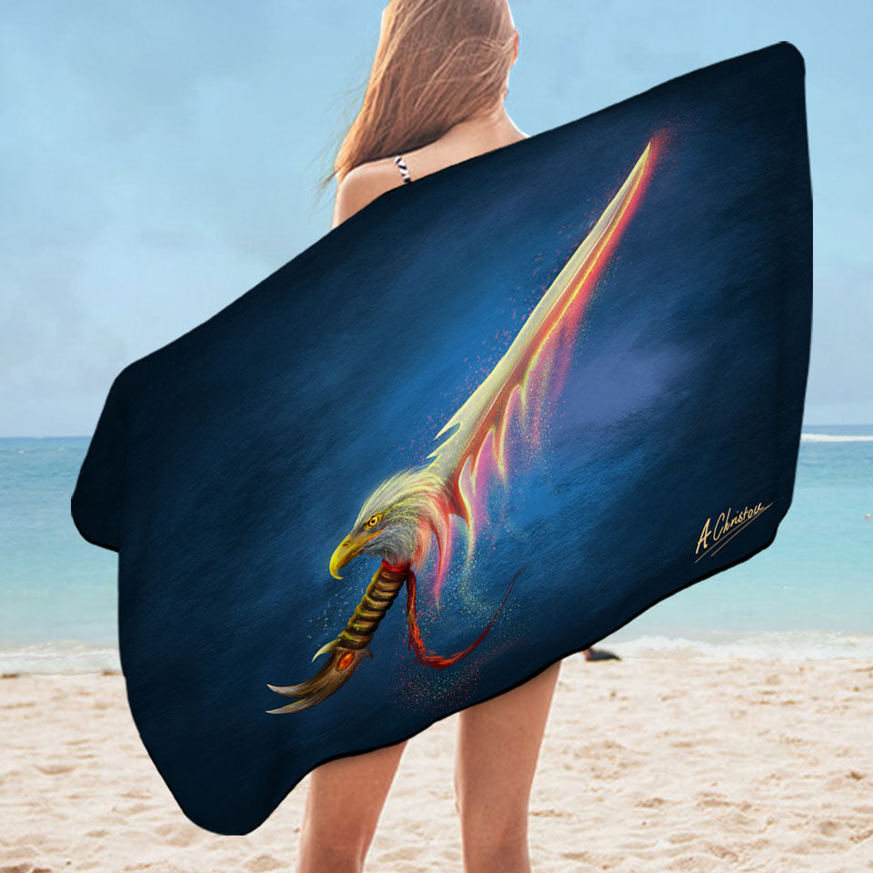 Magical Fantasy Eagle Sword Microfibre Beach Towels