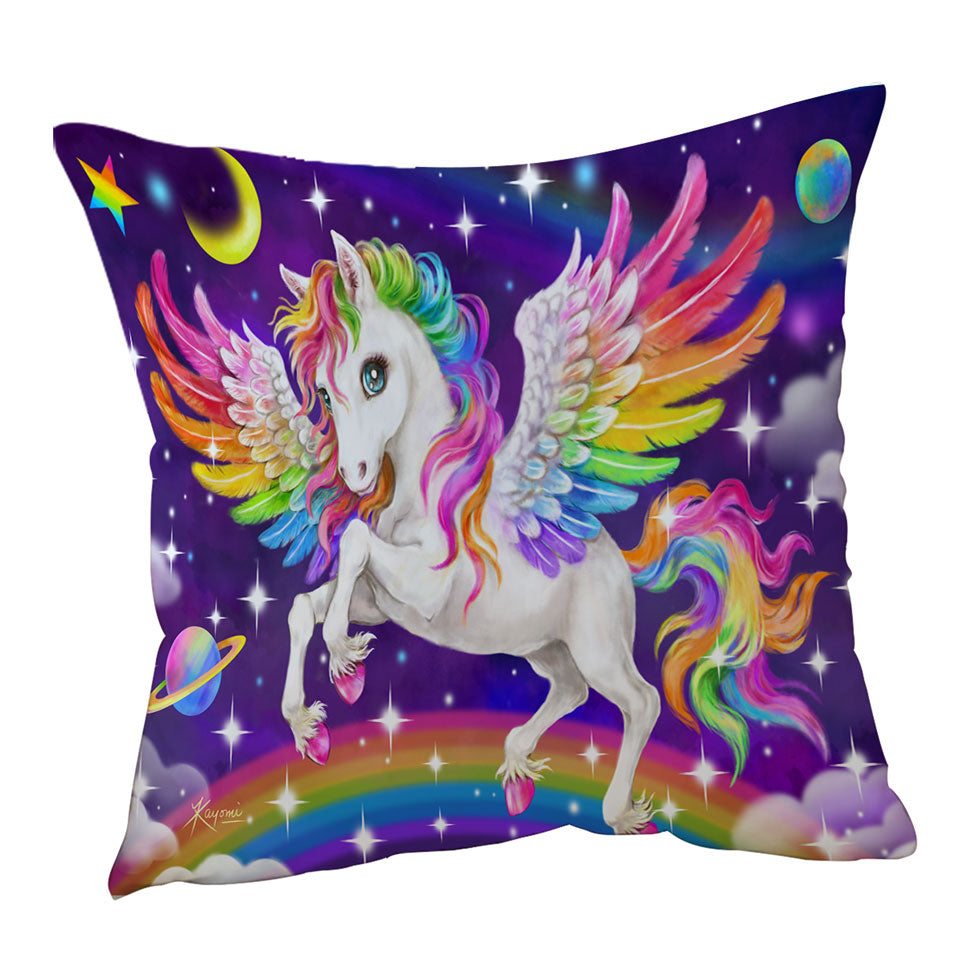 Magical Galaxy Space Colorful Rainbow Pegasus Cushion Cover