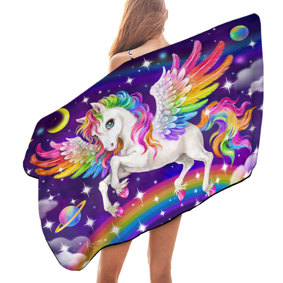 Magical Galaxy Space Colorful Rainbow Pegasus Lightweight Beach Towel