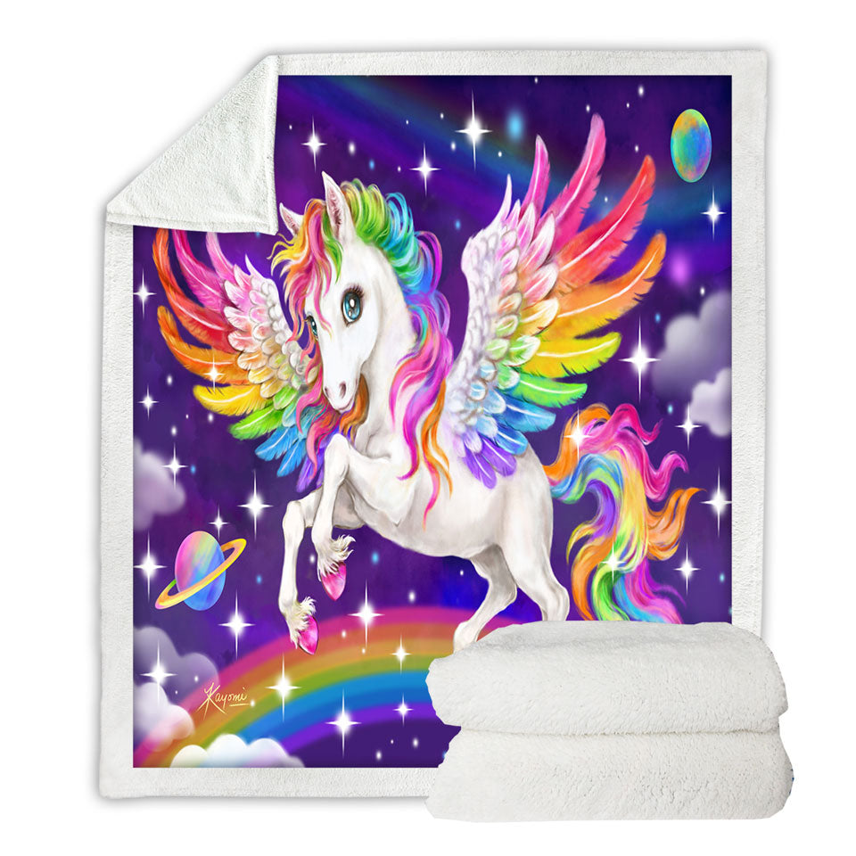 Magical Galaxy Space Colorful Rainbow Pegasus Lightweight Blankets