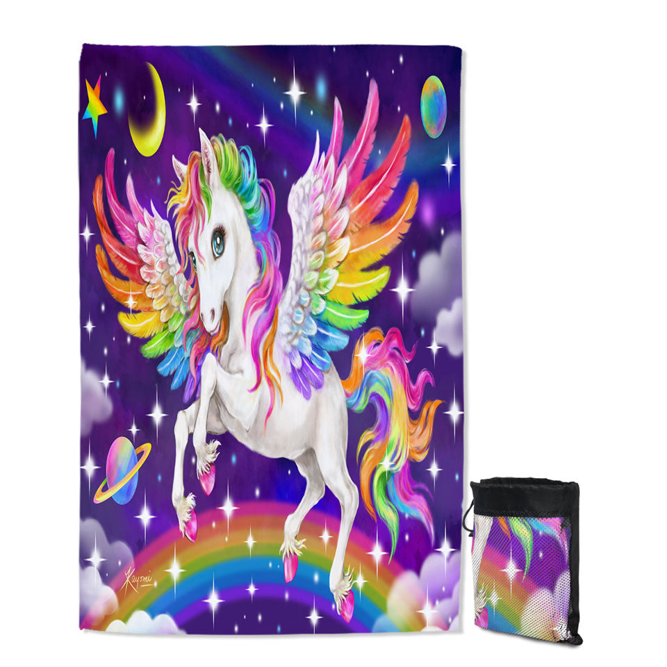 Magical Galaxy Space Colorful Rainbow Pegasus Microfiber Towels For Travel