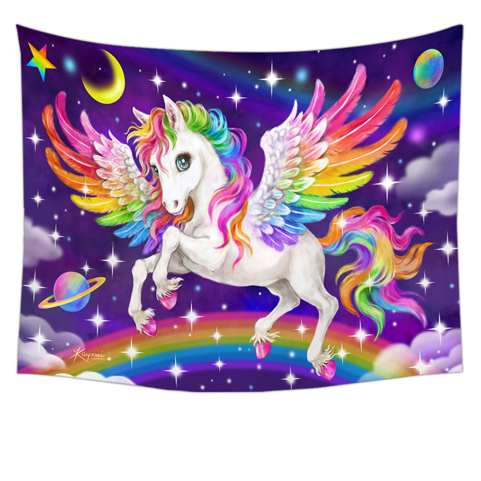 Magical Galaxy Space Colorful Rainbow Pegasus Tapestry Wall Decor