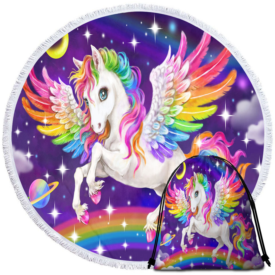 Magical Galaxy Space Colorful Rainbow Pegasus Travel Beach Towel