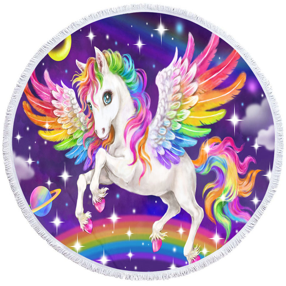 Magical Galaxy Space Colorful Rainbow Pegasus Unique Beach Towels