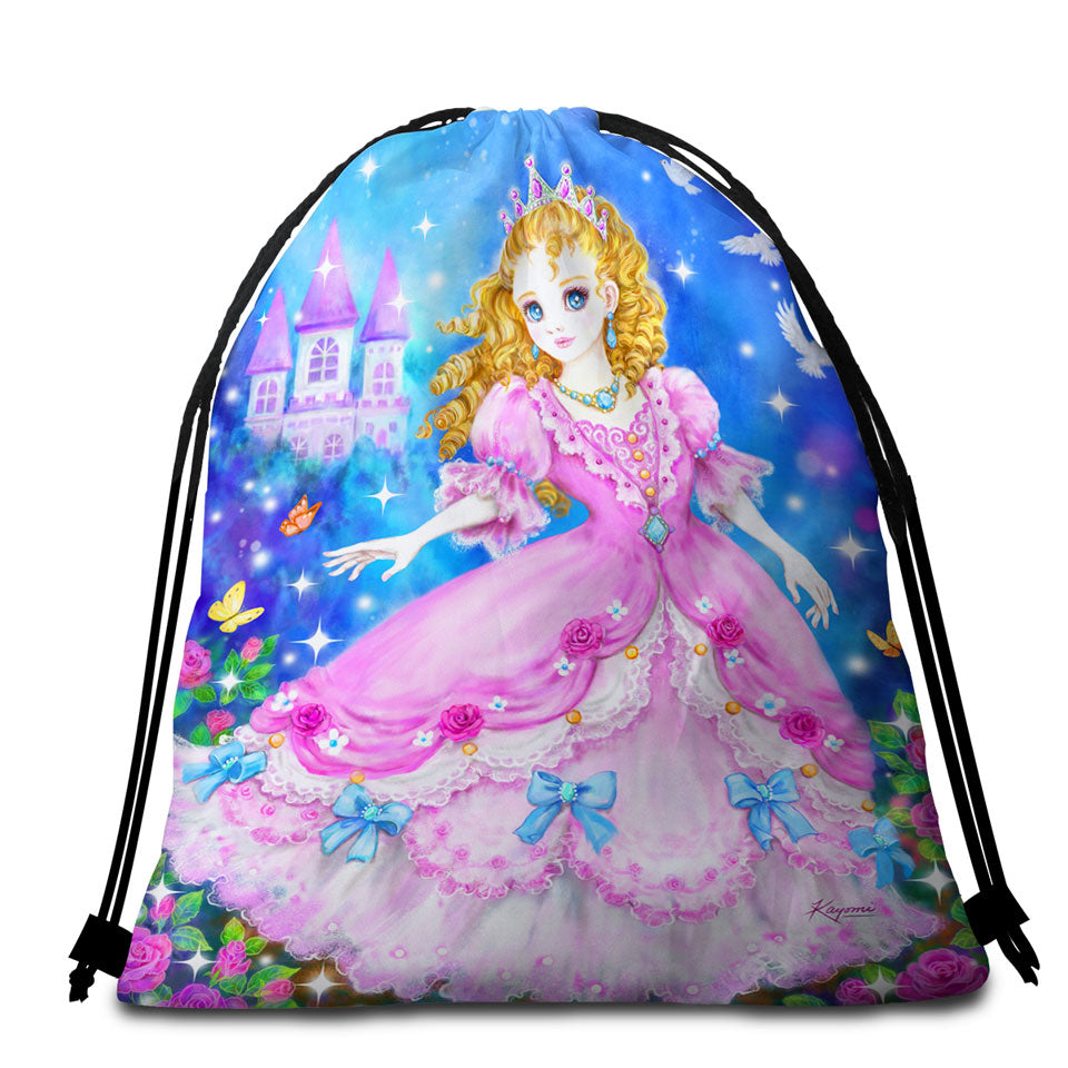 Magical Girly Beach Towel Bags with Fairy Tale Pink Princess
