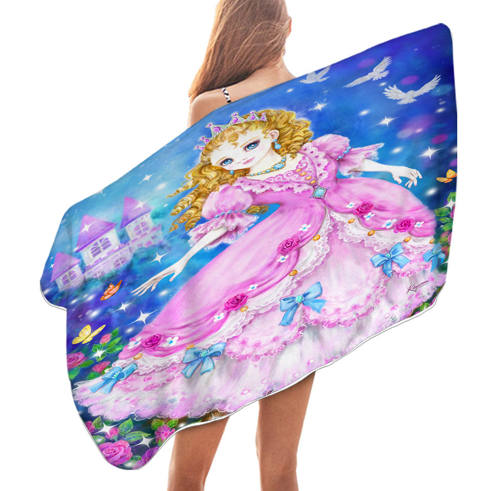 Magical Girly Lightweight Beach Towel with Fairy Tale Pink Princess