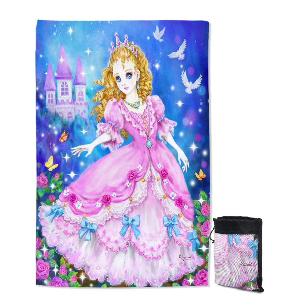 Magical Girly Quick Dry Beach Towels with Fairy Tale Pink Princess
