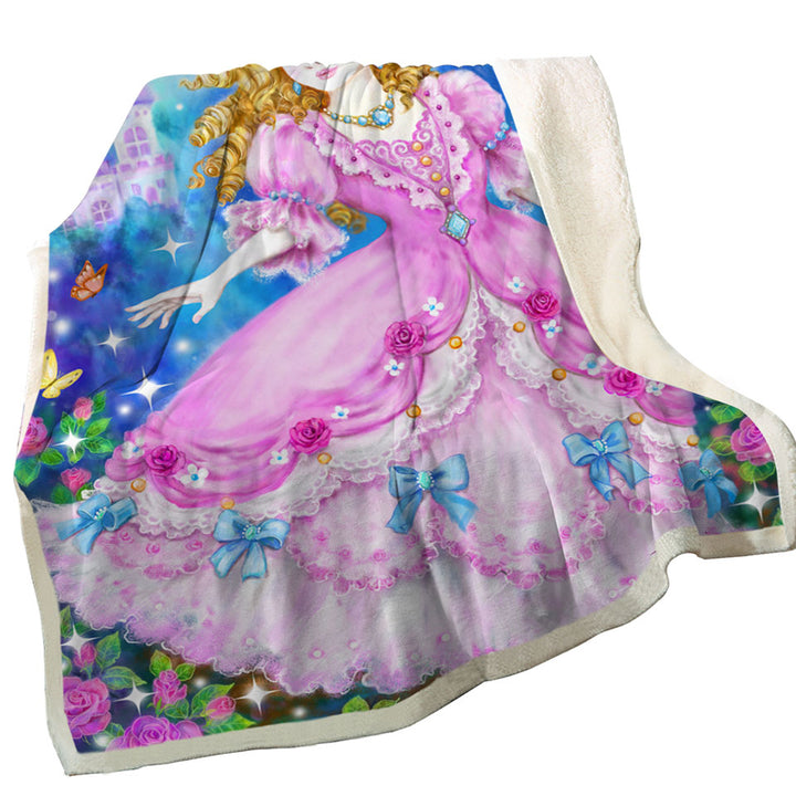 Magical Girly Sherpa Blanket with Fairy Tale Pink Princess