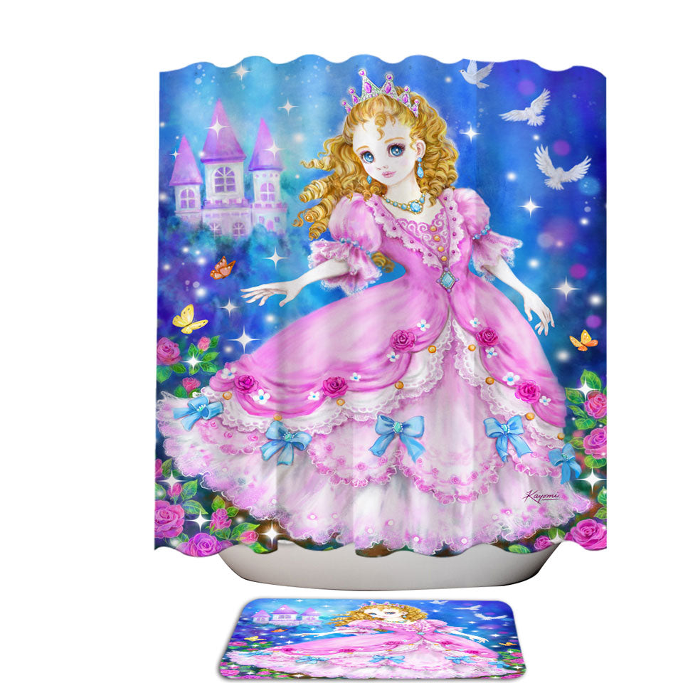 Magical Girly Shower Curtains with Fairy Tale Pink Princess