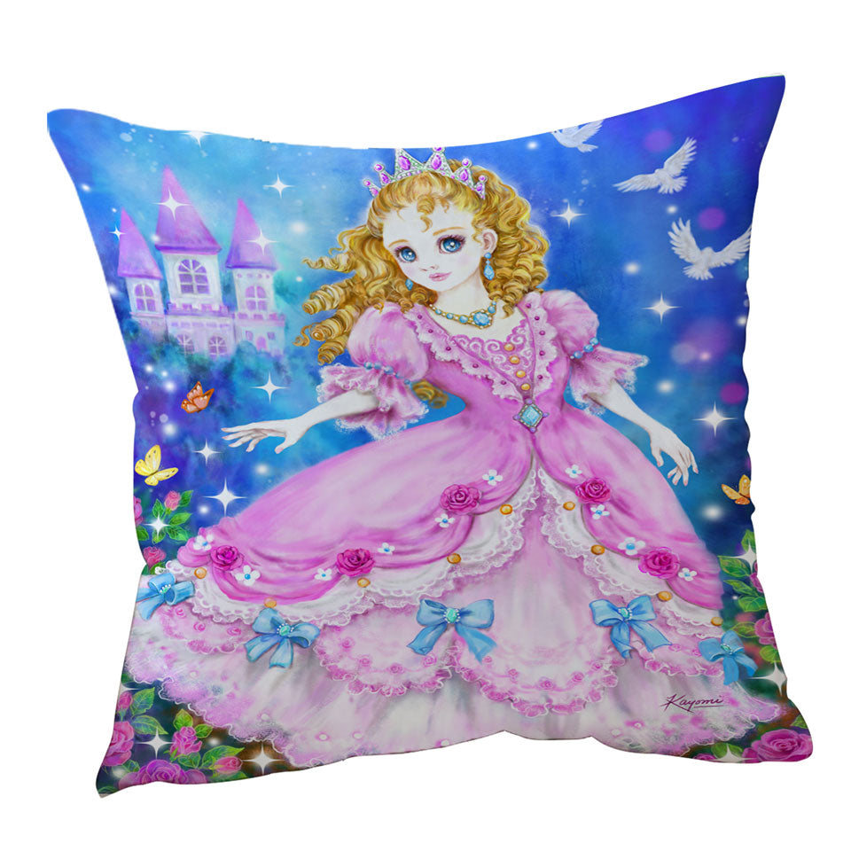 Magical Girly Throw Pillows with Fairy Tale Pink Princess