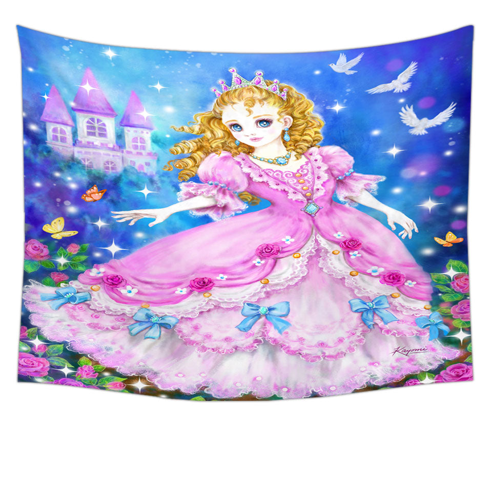 Magical Girly Wall Decor with Fairy Tale Pink Princess Tapestry