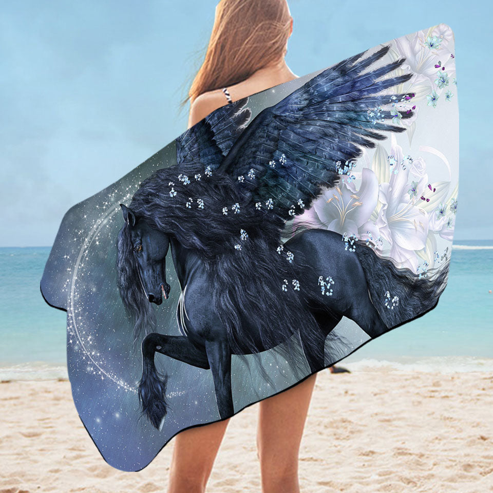 Magical Microfiber Beach Towel Angel Horse the Herald of Spring