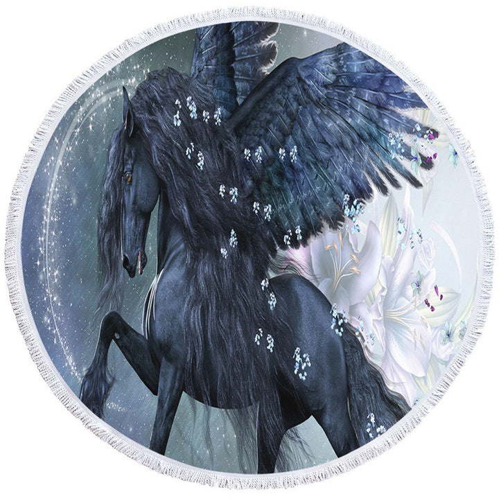 Magical Round Beach Towel Angel Horse the Herald of Spring