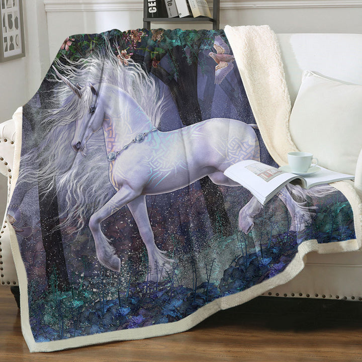 products/Magical-Sherpa-Blanket-White-Unicorn-and-Birds-Sacred-Grove