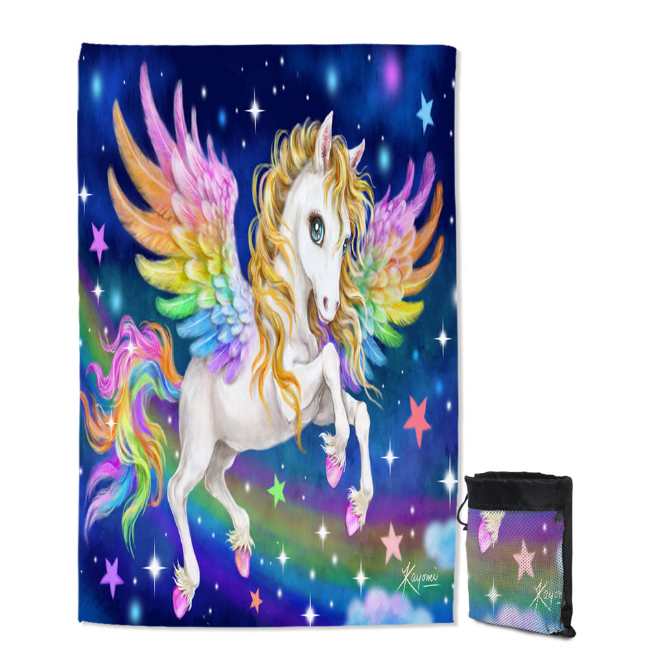 Magical Starry Night Colorful Rainbow Pegasus Quick Dry Beach Towel