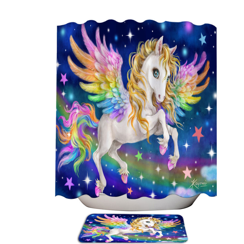 Magical Starry Night Colorful Rainbow Pegasus Shower Curtain