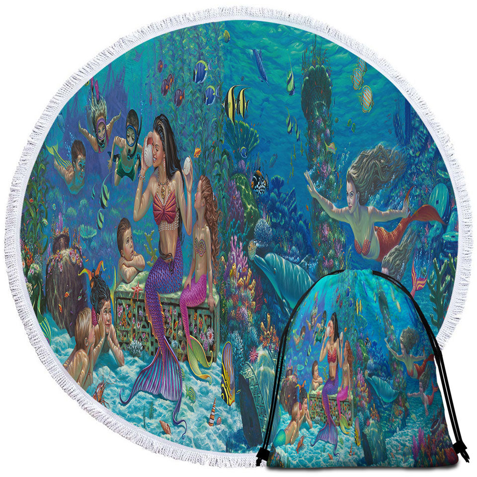 Magical Underwater Art the Mermaids Round Beach Towel