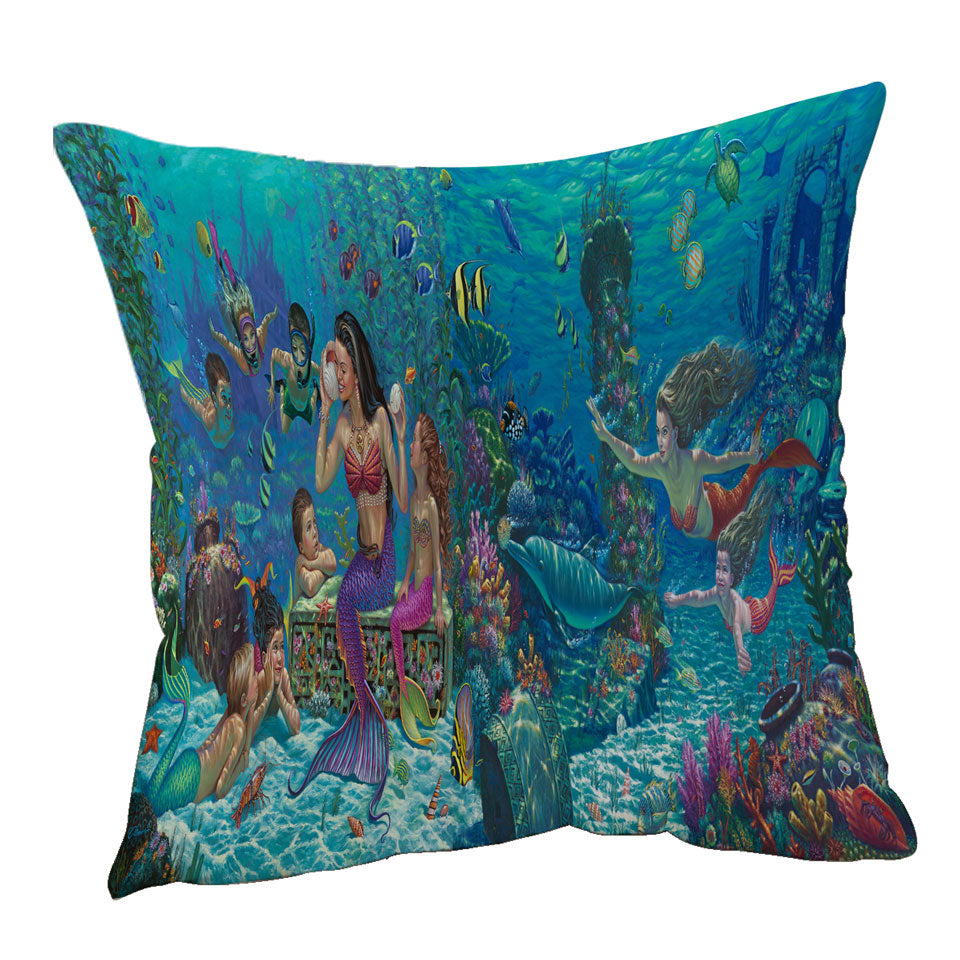 Magical Underwater Art the Mermaids Throw Pillows