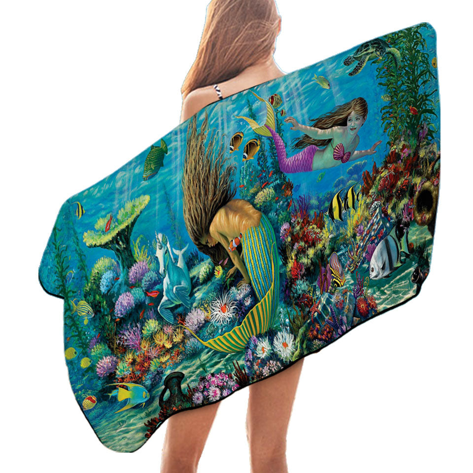 Magical Underwater Corals in the Mermaids Microfiber Beach Towel
