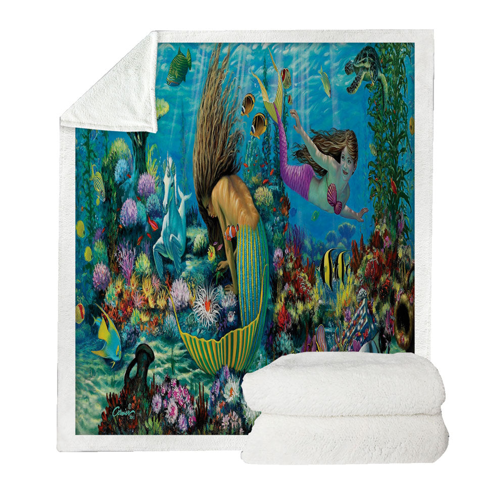 Magical Underwater Corals in the Mermaids Throw Blanket