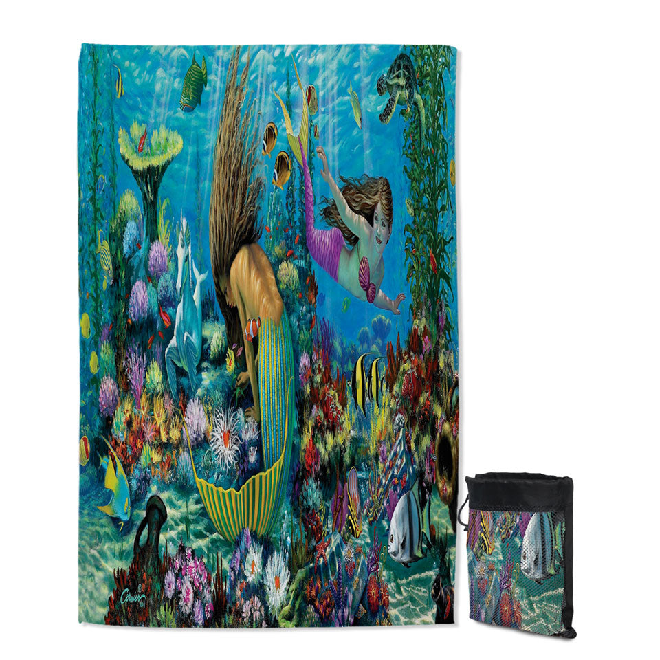 Magical Underwater Corals in the Mermaids Unique Quick Dry Lightweight Beach Towels