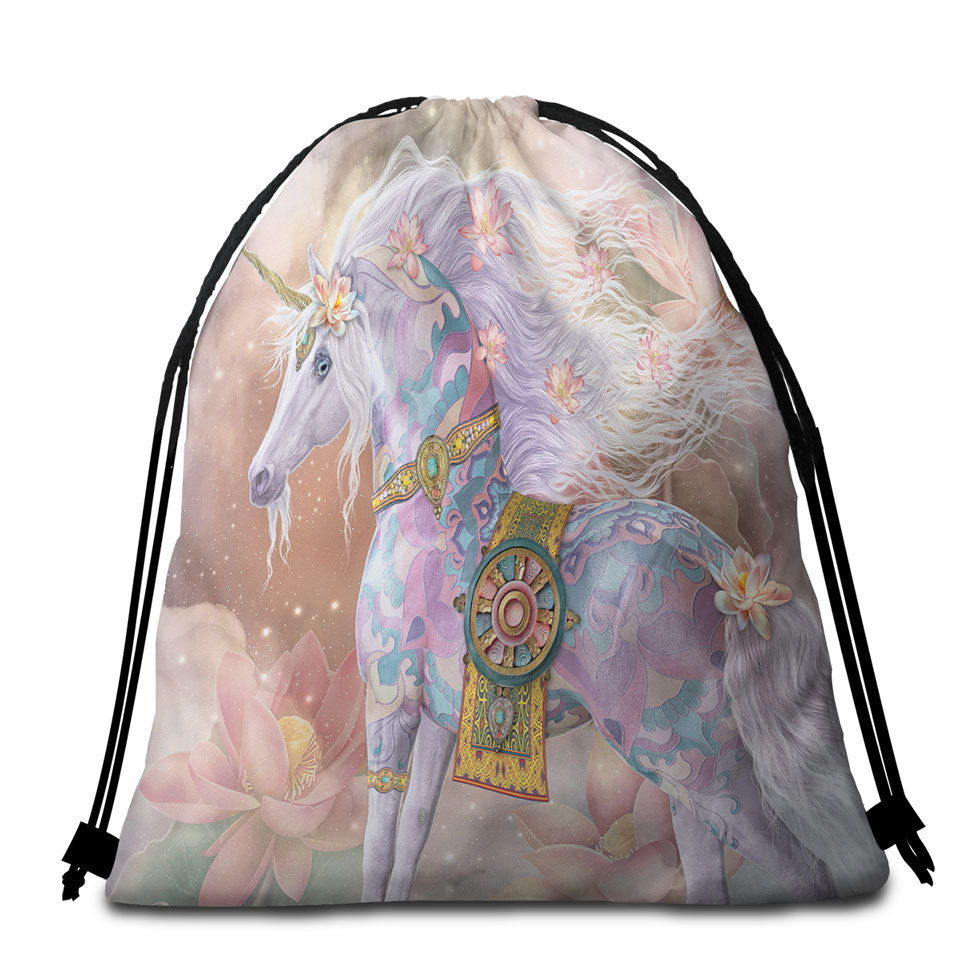 Magical Unicorn Art Pinkish Lotus Blossom Beach Towel Bags