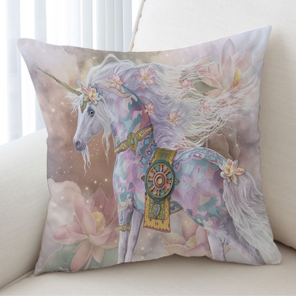 Magical Unicorn Art Pinkish Lotus Blossom Cushion Cover