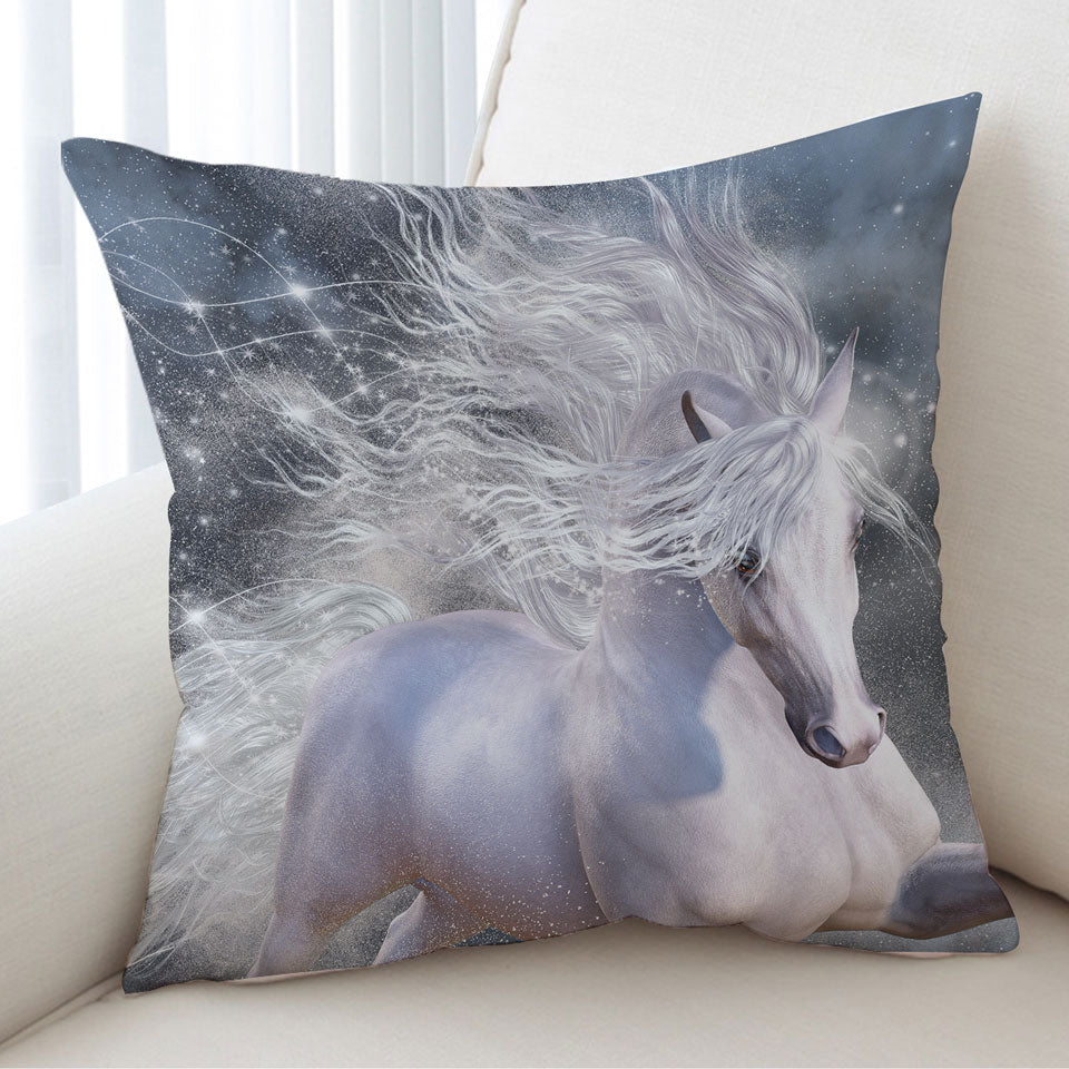 Magical Wild White Horse Cushion