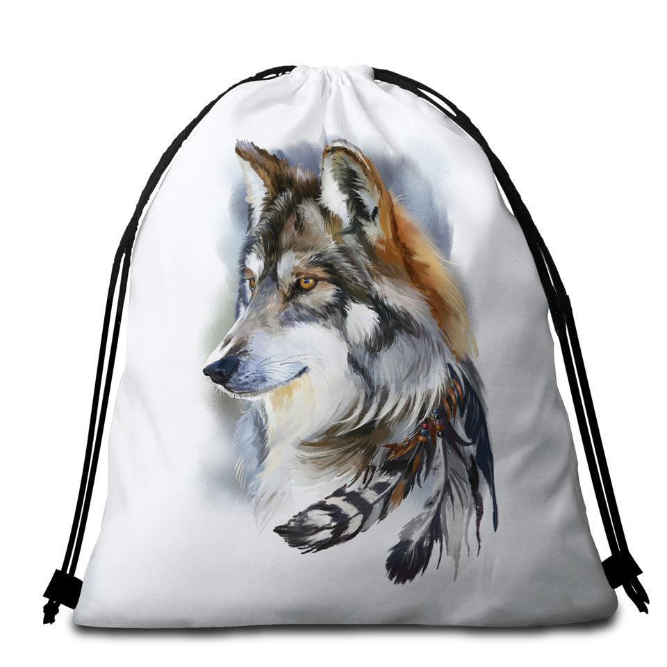 Magnificent Art Native American Wolf Beach Bags and Towels