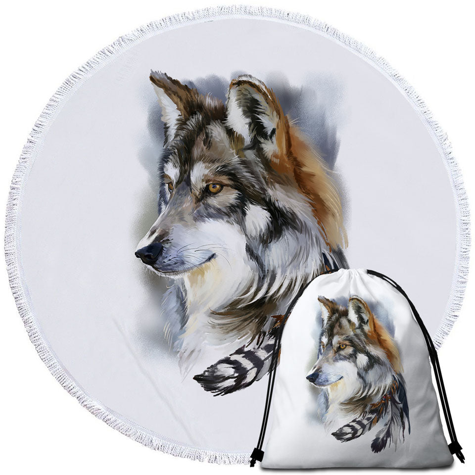 Magnificent Art Native American Wolf Beach Towels