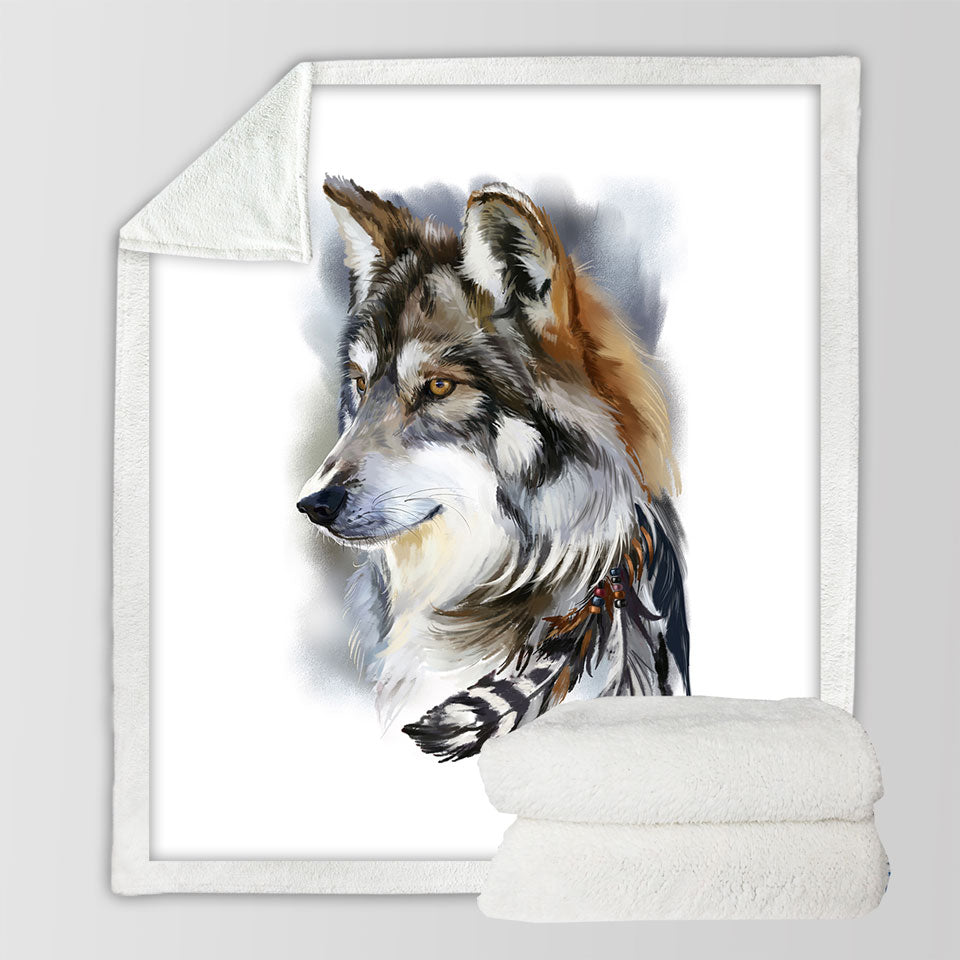 Magnificent Art Native American Wolf Fleece Blankets