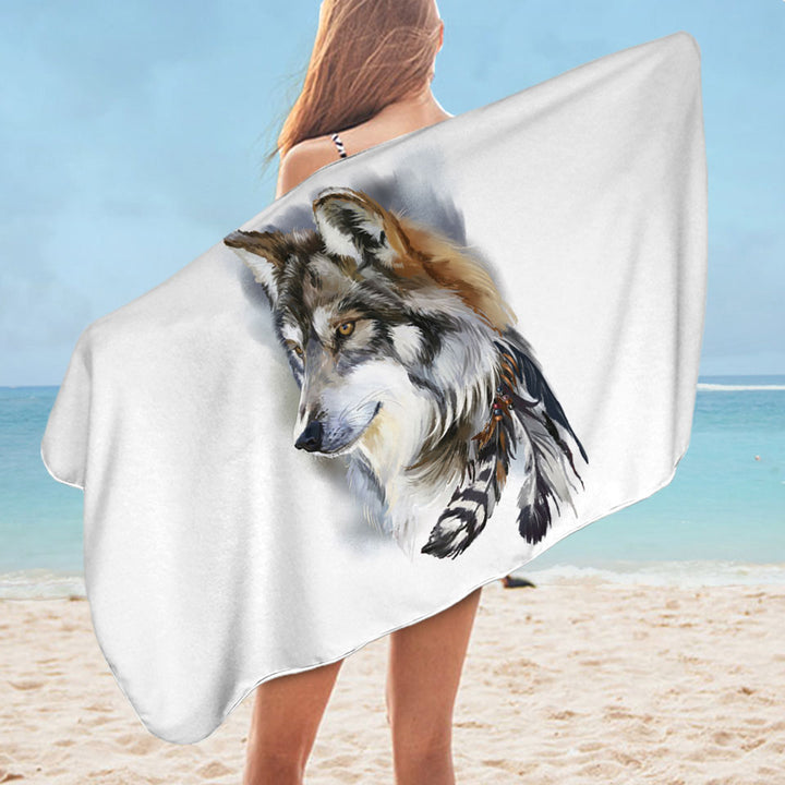 Magnificent Art Native American Wolf Microfiber Beach Towel