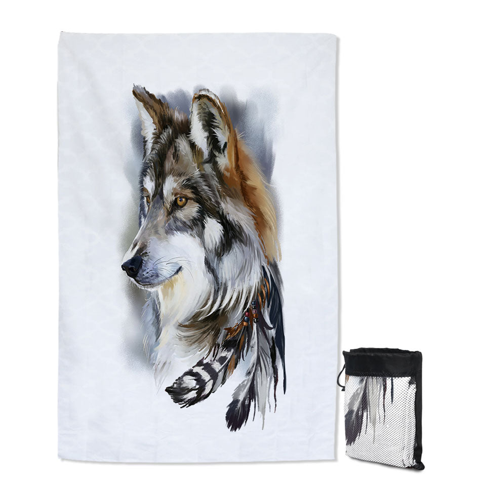Magnificent Art Native American Wolf Quick Dry Beach Towel