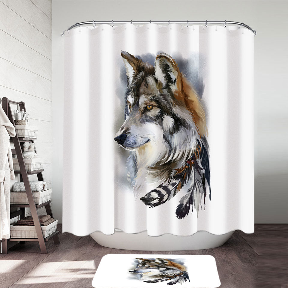 Magnificent Art Native American Wolf Shower Curtain