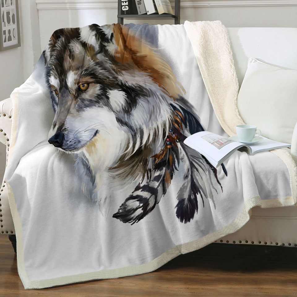 Magnificent Art Native American Wolf Throw Blanket