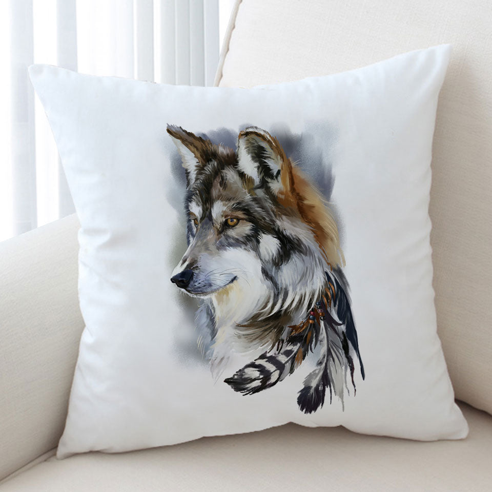 Magnificent Art Native American Wolf Throw Pillow