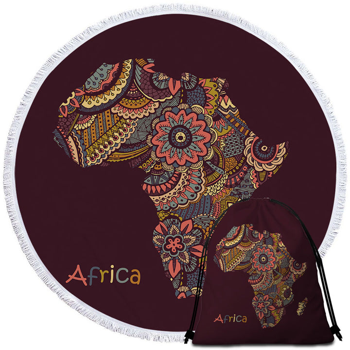 Mandala Africa Map Round Towel