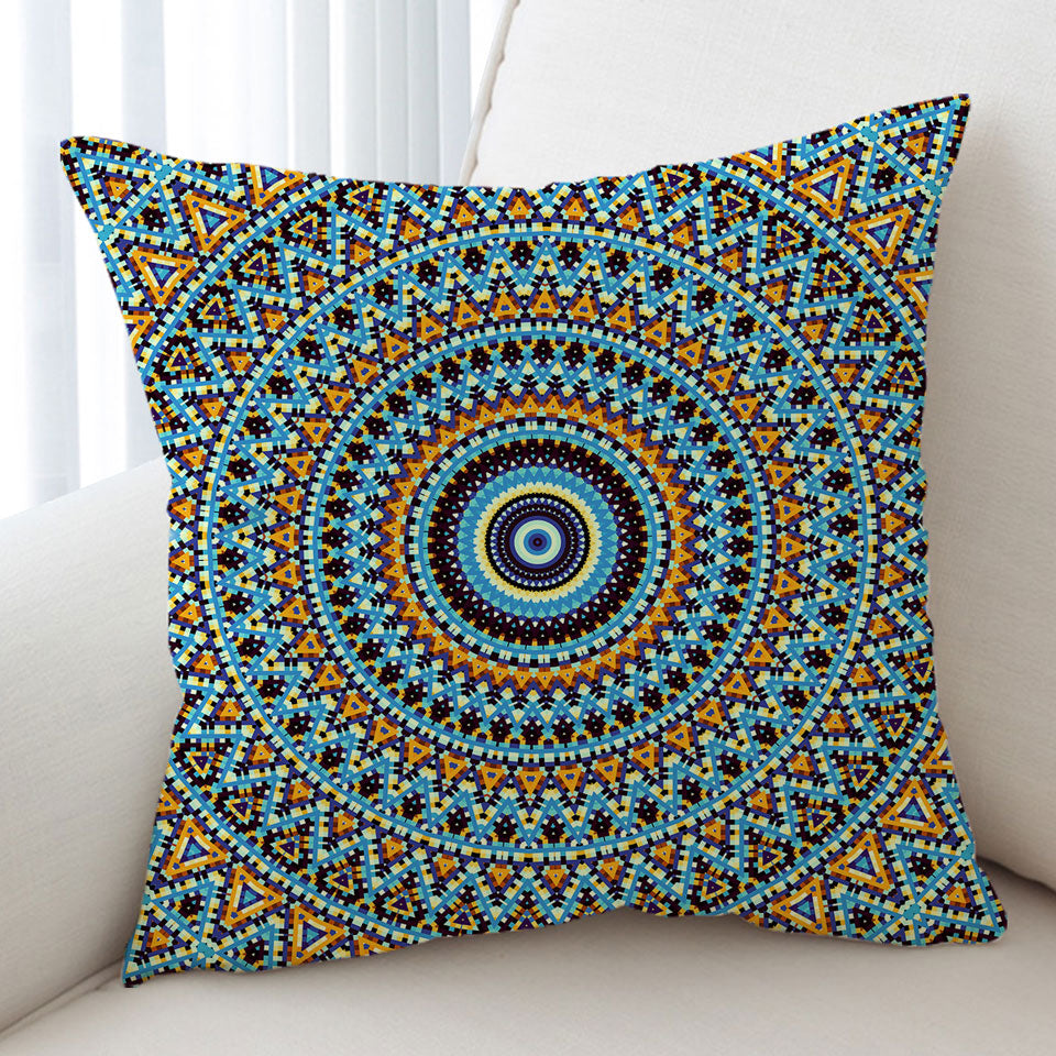 Mandala Cushion Cover Powerful Blue Black Orange