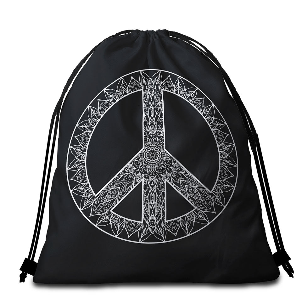 Mandala Pattern Black and White Peace Sign Beach Towel Pack