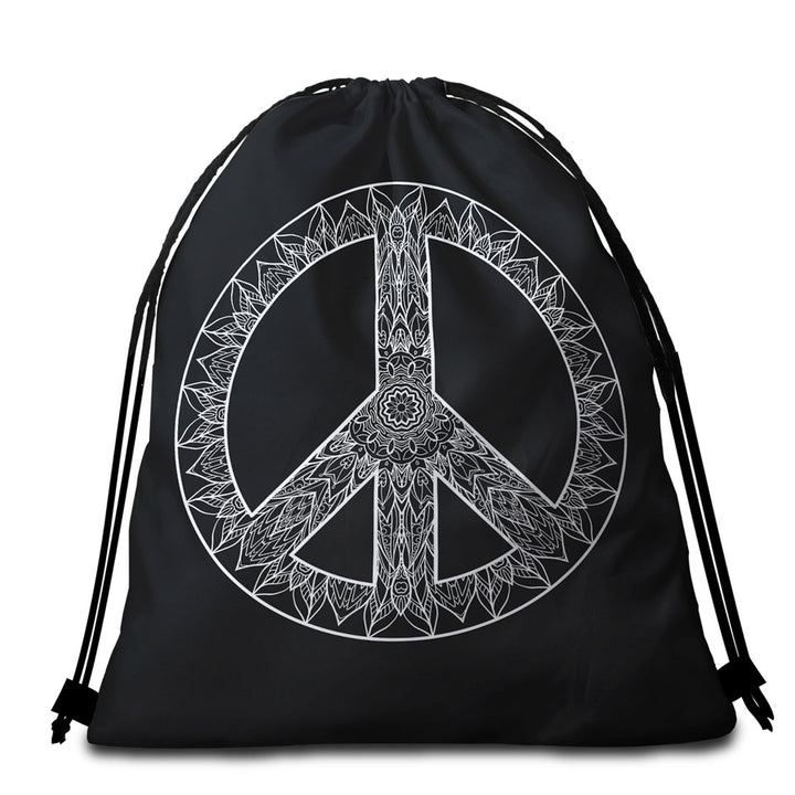 Mandala Pattern Black and White Peace Sign Beach Towel Pack