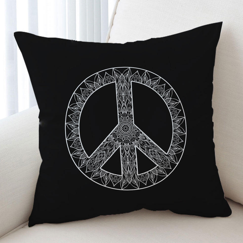 Mandala Pattern Black and White Peace Sign Cushions