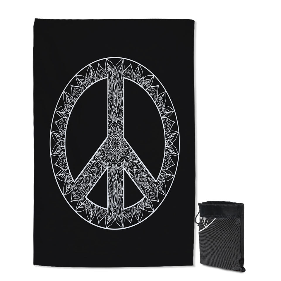 Mandala Pattern Black and White Peace Sign Quick Dry Beach Towel