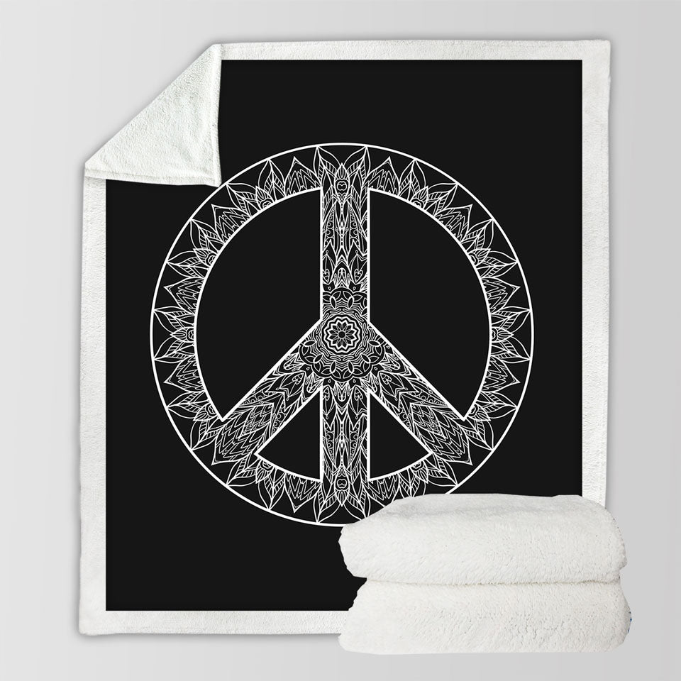 Mandala Pattern Black and White Peace Sign Throws