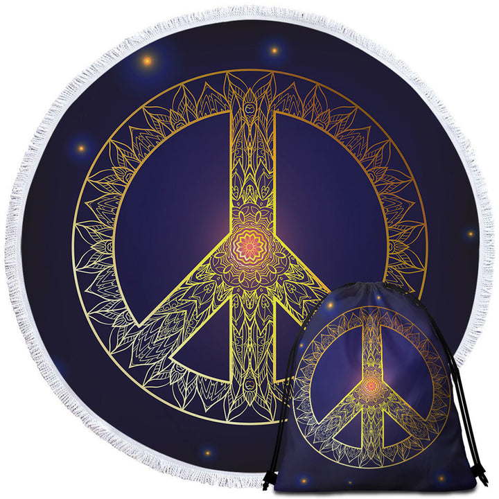 Mandala Pattern Yellow Peace Sign Beach Towels