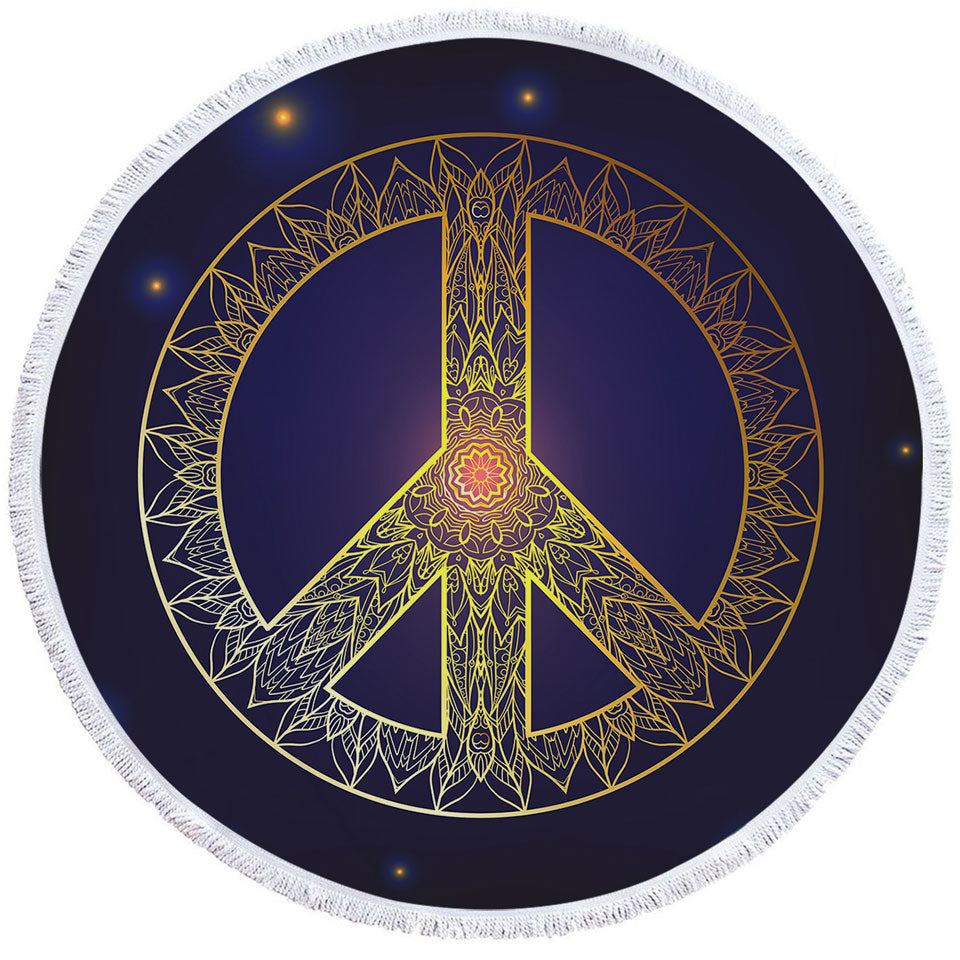 Mandala Pattern Yellow Peace Sign Circle Beach Towel