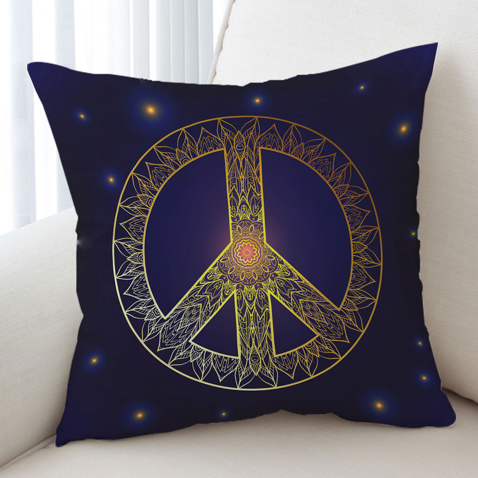 Mandala Pattern Yellow Peace Sign Cushion Cover