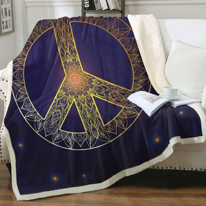 Mandala Pattern Yellow Peace Sign Throw Blanket