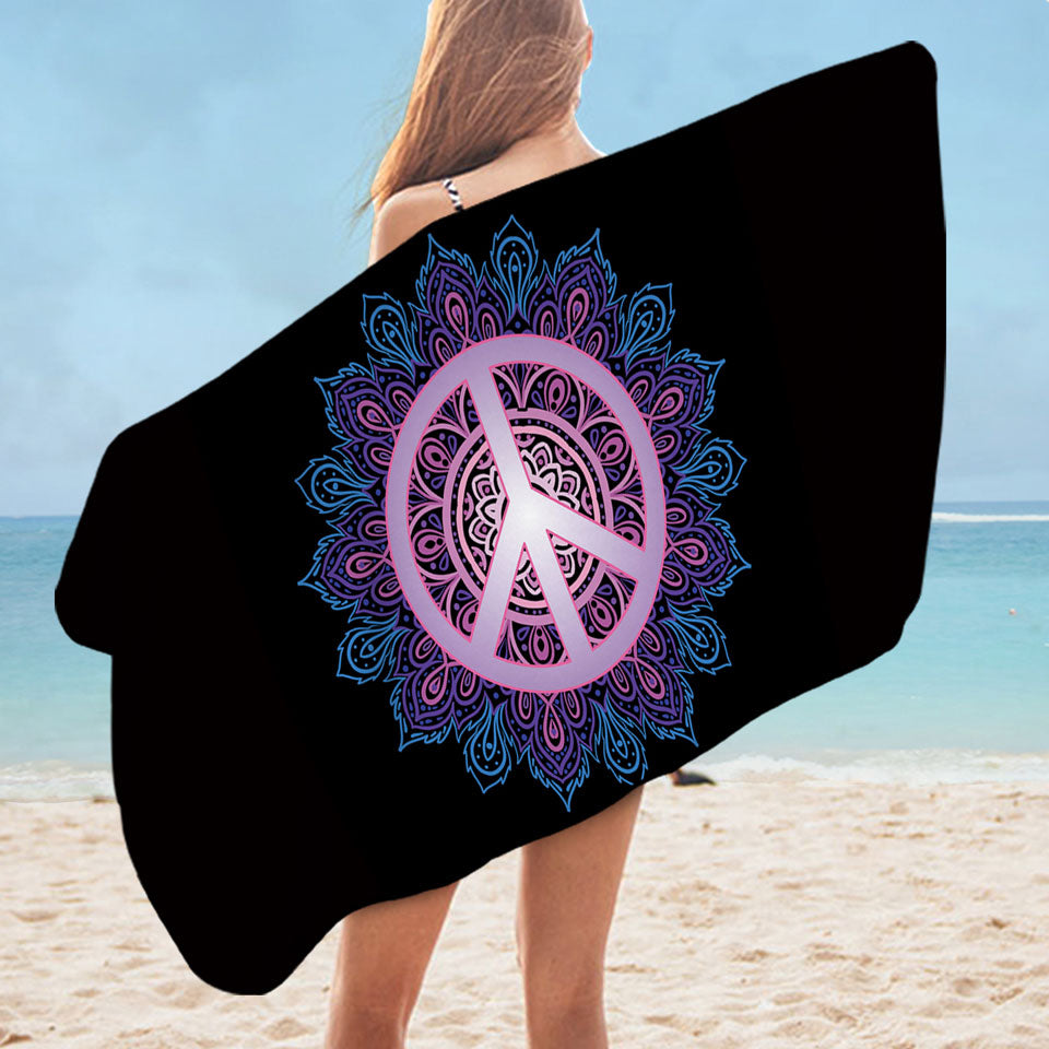 Mandala Pool Towel with Peace Sign